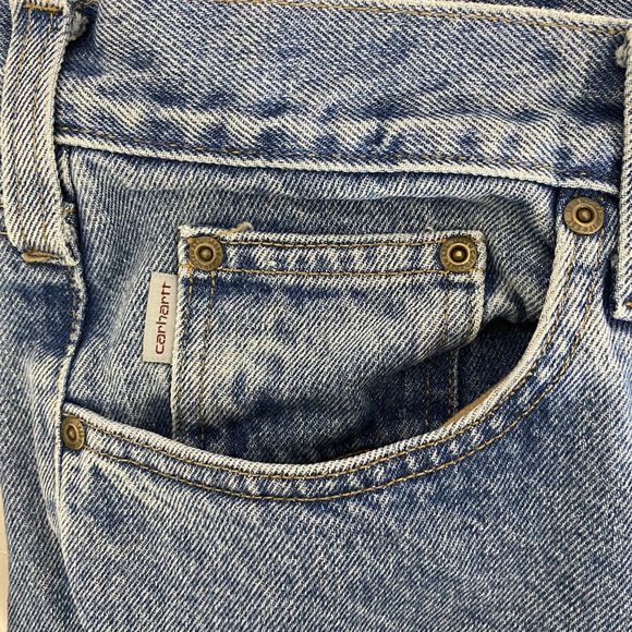 Carhartt Jeans Men's 42x29 Blue Distressed Faded Denim‎ Workwear American - Picture 9 of 11
